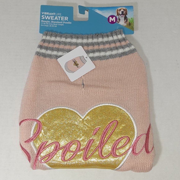 NWOT Vibrant Life Pink Dog Sweater Spoiled Medium - Picture 3 of 4